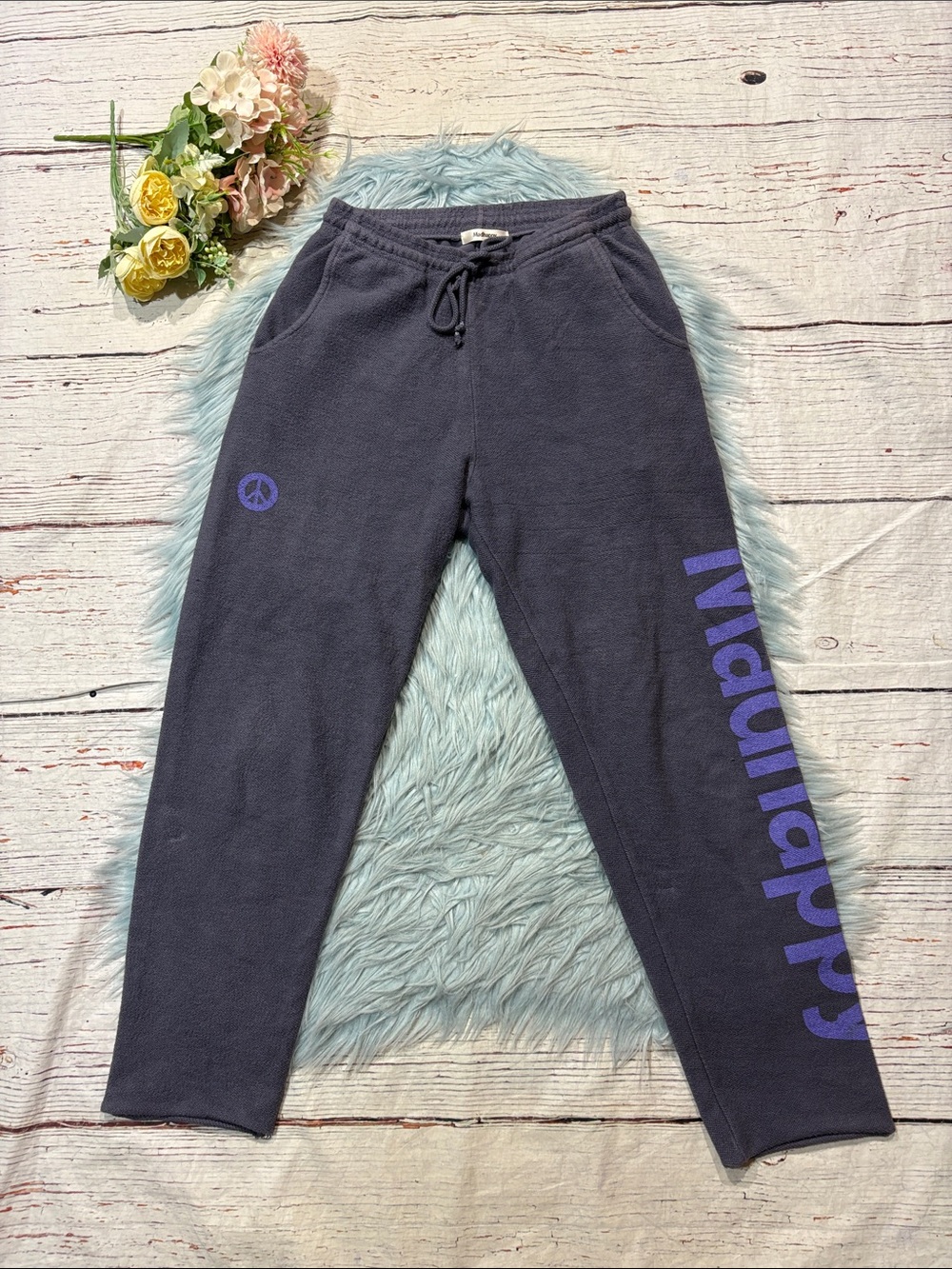 Madhappy Purple Graphic Terry Peace Sign Graphic Sweatpants